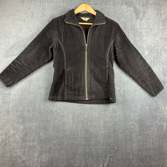 EUC Woolrich Black Zip-up Ribbed Corduroy Teddy Jacket Sz S Petite - Picture 1 of 11